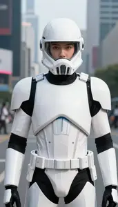 Luminous White Armored Scout Hero In The Downtown District