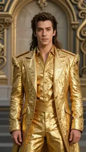 Massive Gold Suited Prince Hero On The Cliff