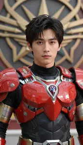 Mighty Red Armored Savior Hero At The Academy