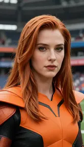 Molten Orange Caped Harbinger Hero At The Stadium
