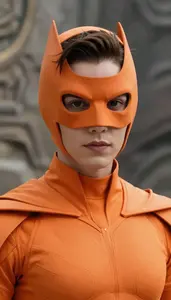 Molten Orange Caped Vigilante Hero In The Valley