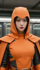 Molten Orange Caped Warden Hero In The Subway Station