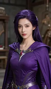 Mystical Purple Caped Protector Hero In The Warehouse