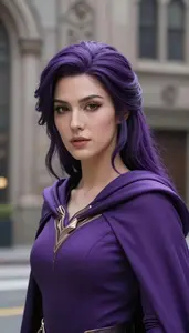 Mystical Purple Caped Champion Hero In The Downtown District