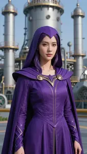 Mystical Purple Caped Guardian Hero At The Power Plant
