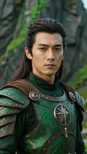 Natural Green And Brown Knight Hero On The Cliff