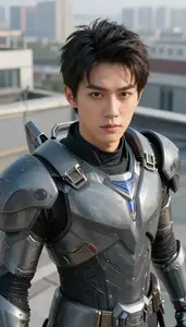 Nickel Gray Armored Champion Hero On The Rooftop
