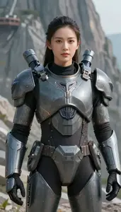 Nickel Gray Armored Sentinel Hero On The Mountain Peak