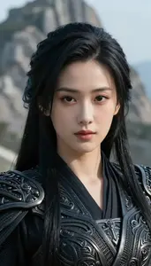 Obsidian Colored Defender Hero On The Mountain Peak