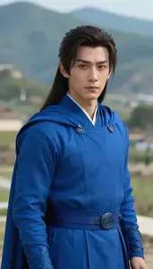 Ocean Blue Caped Fighter Hero In The Valley