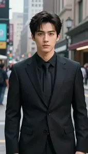 Onyx Black Suited Warrior Hero In The City Street
