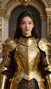 Ornate Gold Armored Knight Hero At The Temple
