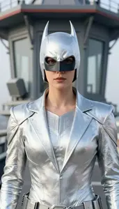 Platinum Metallic Suited Vigilante Hero At The Observation