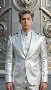 Platinum Metallic Suited Soldier Hero On The Hilltop