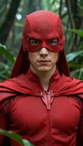 Powerful Red Caped Hero Hero In The Jungle