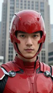 Red Caped Paragon Hero At The Downtown Tower