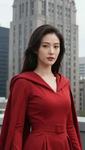 Red Cloaked Specialist Hero At The Downtown Tower