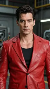 Red Leather Suited Colossus Hero In The Factory