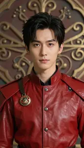 Red Leather Suited Warrior Hero At The Academy