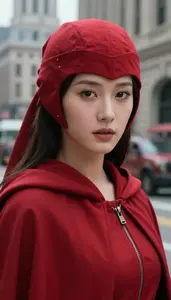Rose Red Caped Liberator Hero In The Downtown District