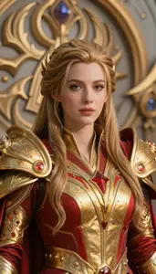 Royal Gold And Crimson Commander Hero On The Mountain Peak