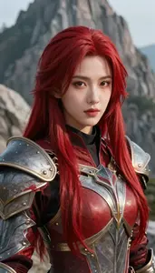Ruby Colored Knight Hero On The Mountain Peak