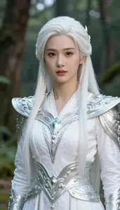 Sacred White And Silver Enforcer Hero On The Forest Trail