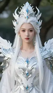 Sacred White And Silver Guardian Hero In The Public Park