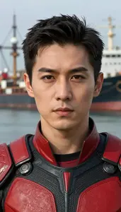 Savage Red And Black Commander Hero At The Harbor