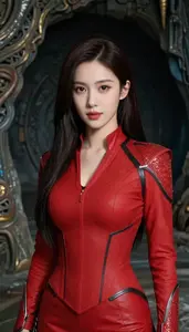 Scarlet Suited Warrior Hero In The Underground Cave