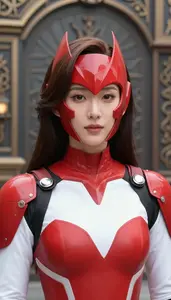 Scarlet And White Defender Hero In The Commercial District