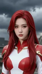 Scarlet And White Fighter Hero In The Storm Cloud