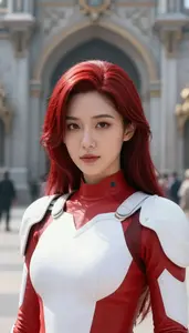 Scarlet And White Operative Hero In The City Plaza