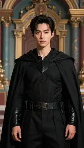 Shadowy Black Caped Protector Hero At The Palace