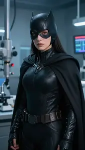 Shadowy Black Caped Defender Hero In The Laboratory