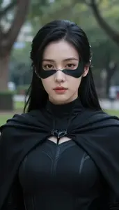 Shadowy Black Caped Defender Hero In The Park