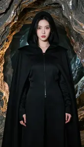 Shadowy Black Caped Enforcer Hero In The Underground Cave