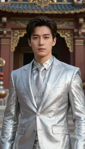 Shining Silver Suited Colossus Hero At The Temple