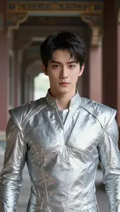 Shining Silver Suited Protector Hero In The Corridor
