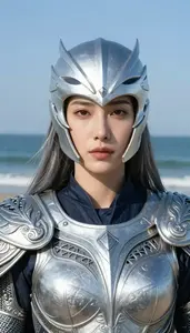 Silver Caped Liberator Hero At The Ocean Shore