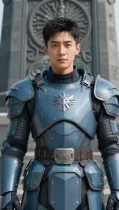 Slate Blue Armored Soldier Hero At The Historic Monument