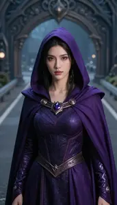 Sorcerous Dark Purple Caped Protector Hero On The Highway