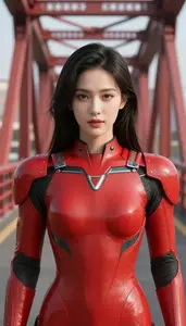 Streamlined Red Suited Bastion Hero On The Bridge