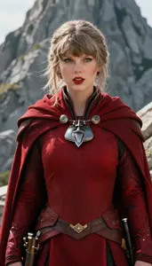 Swift Red Caped Commander Hero On The Mountain Peak