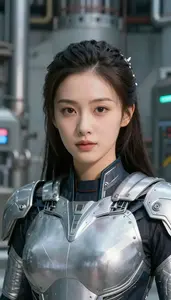 Technological Silver Caped Commander Hero At The Power Plant