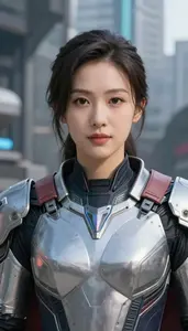 Technological Silver Caped Soldier Hero In The Metropolis