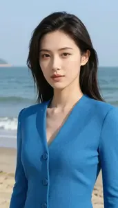 Tidal Blue Suited Liberator Hero At The Ocean Shore
