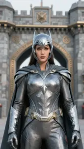 Titanium Gray Caped Harbinger Hero At The Fortress Gate