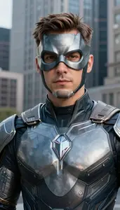 Titanium Gray Caped Defender Hero In The Metropolitan City