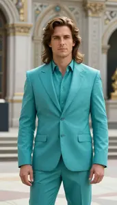 Turquoise Suited Lord Hero In The City Plaza